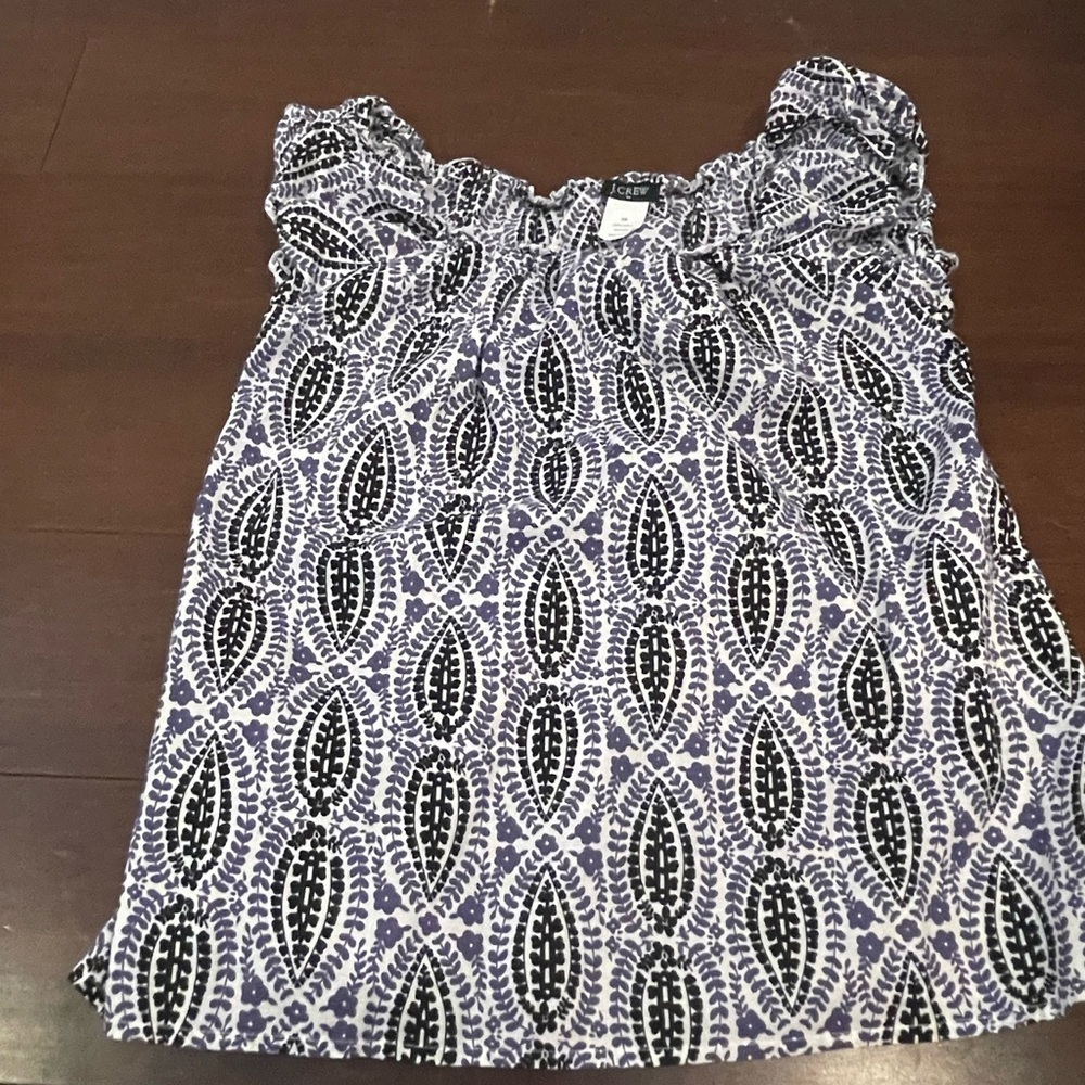guc J. Crew factory mercantile Black purple White Leaf Print Blouse xs